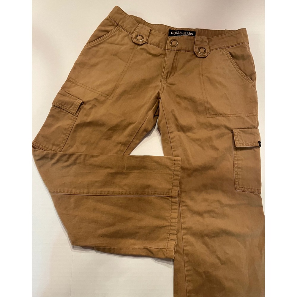 Guess Woman's Cropped Khaki Cargo‎ Pants Size 27 24" Inseam Side Pockets